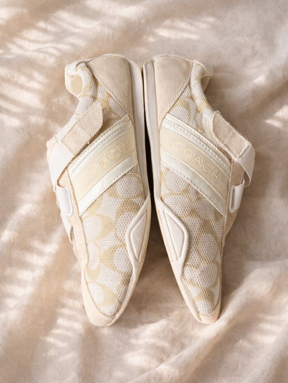 Coach Cream and Beige Logo Slip-On Sneakers